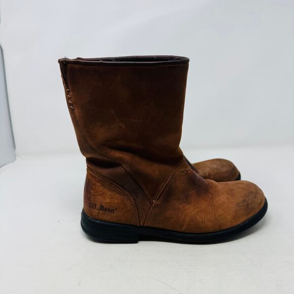 L.L. Bean Leather Mid-Calf Boots Brown Slip-On Classic Outdoor Size 7 - Picture 7 of 13